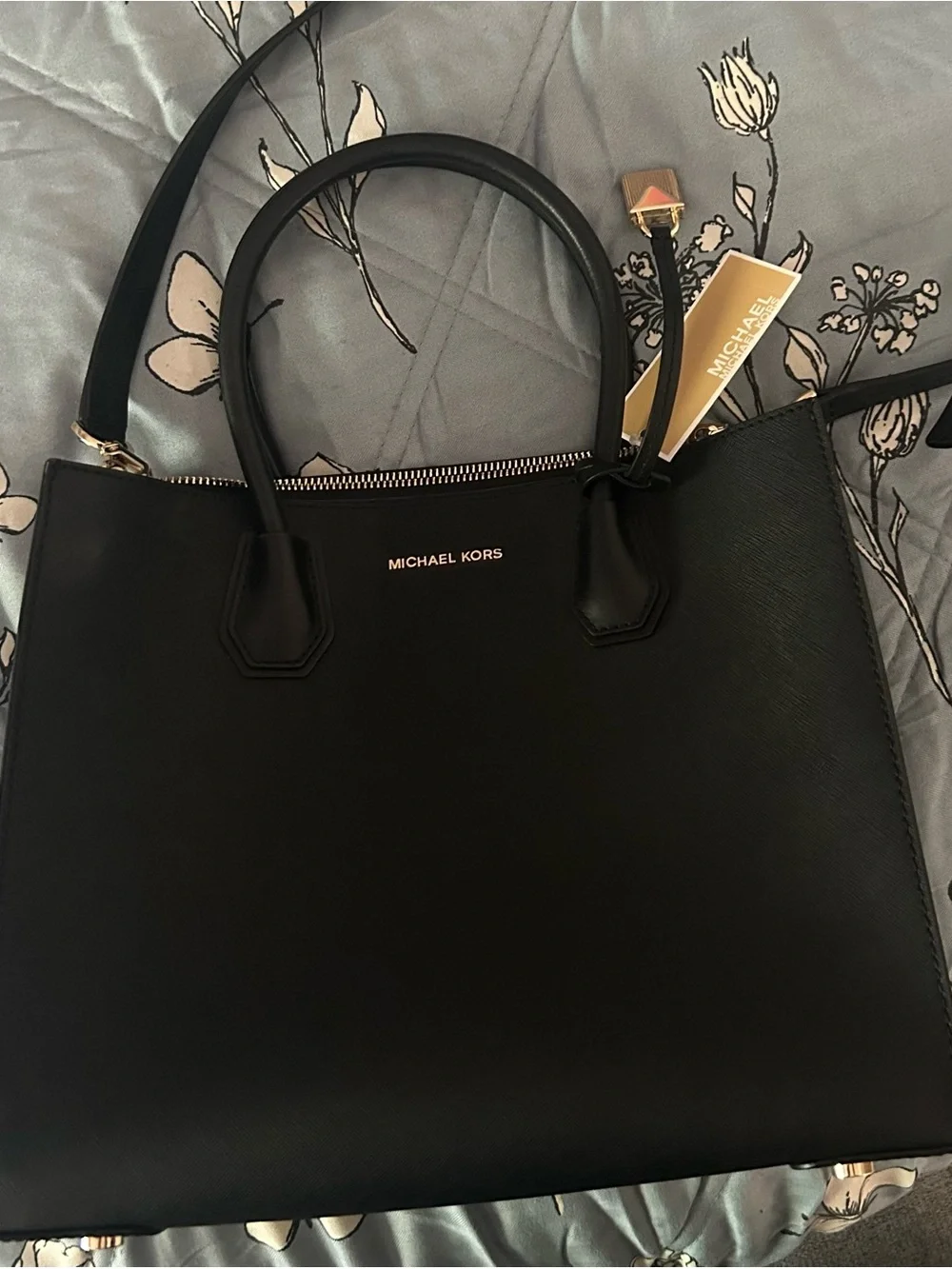 Michael Kors Black Leather Shoulder Satchel with Gold Hardware